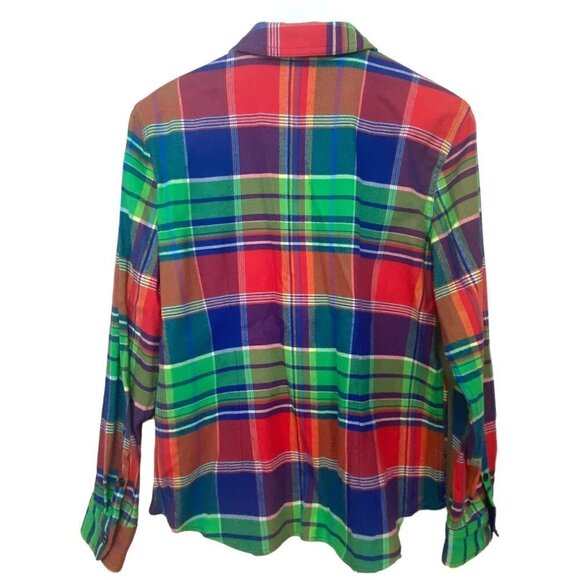 Chaps Zip Front Flannel Shirt Medium Womens Casual Plaid Jacket Top Cotton - Picture 4 of 11